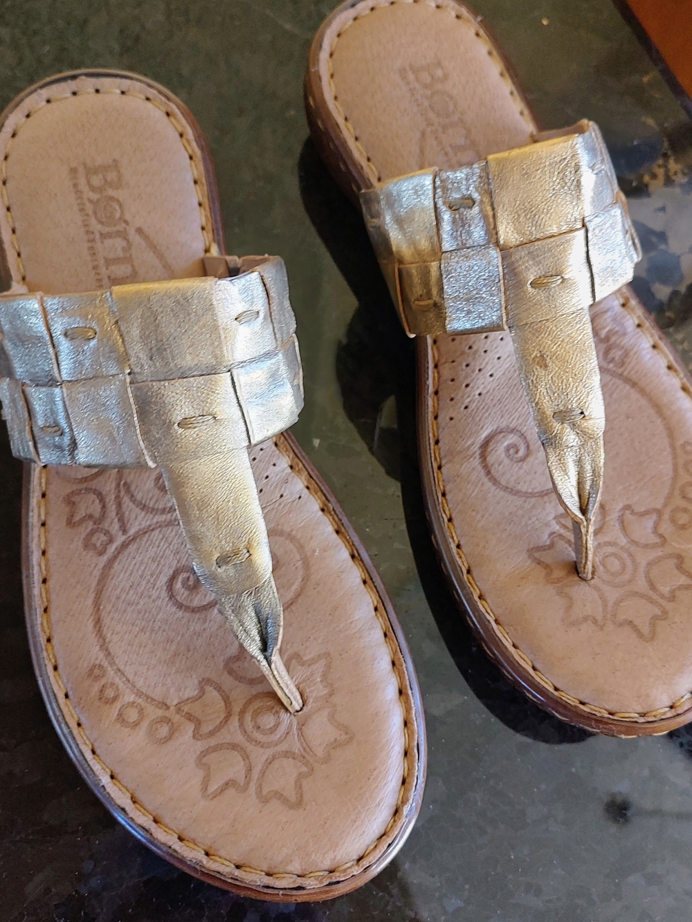 Born Cari Metallic Gold Woven Leather Thong Sandals